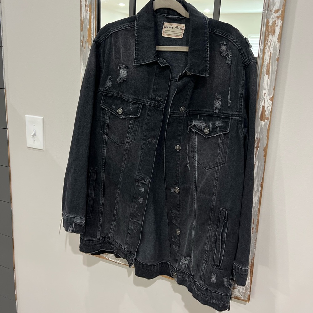 Free People Black Distressed Jacket-S
